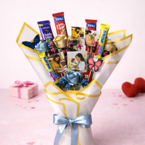 Big personalized bouquet with custom photos and decorative elements