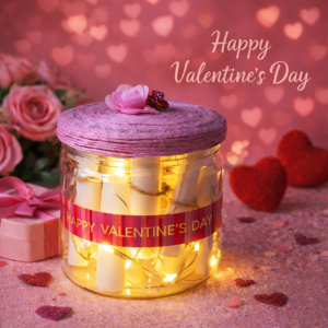 Love note jar with handwritten romantic messages in a decorative jar